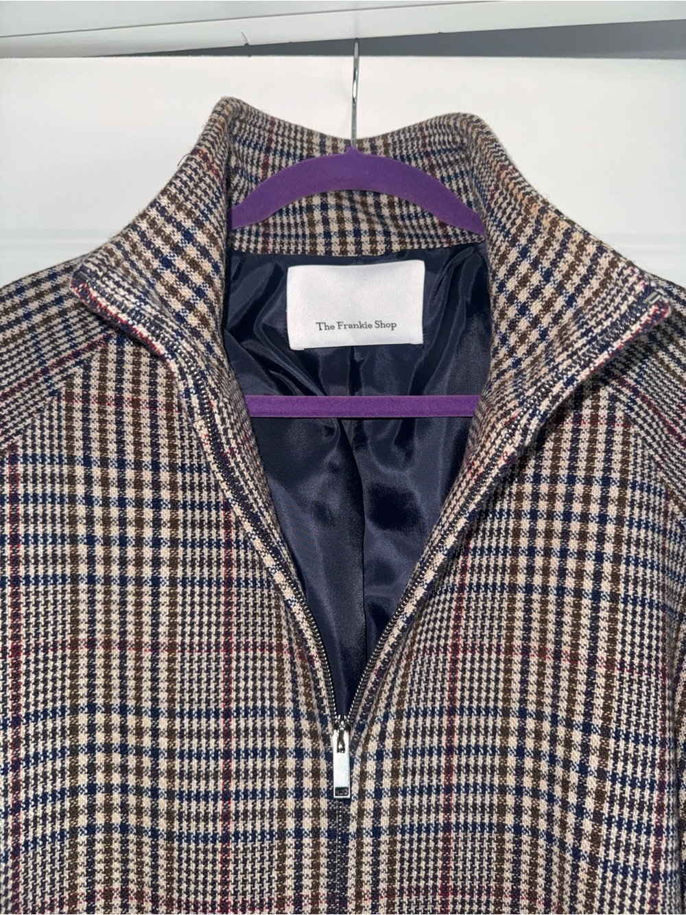 THE FRANKIE SHOP - BAXTER WOOL TRACK JACKET - BEIGE GLEN PLAID - Picture 11 of 15